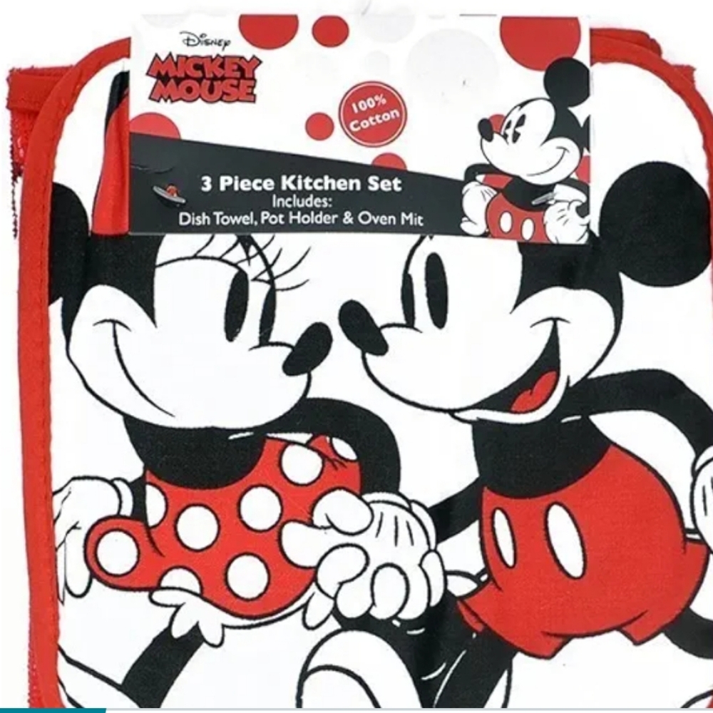 Disney 3- Piece Oven Mitt Pot Holder & Dish Towel Set, Mickey/Minnie Mouse ✨️NEW